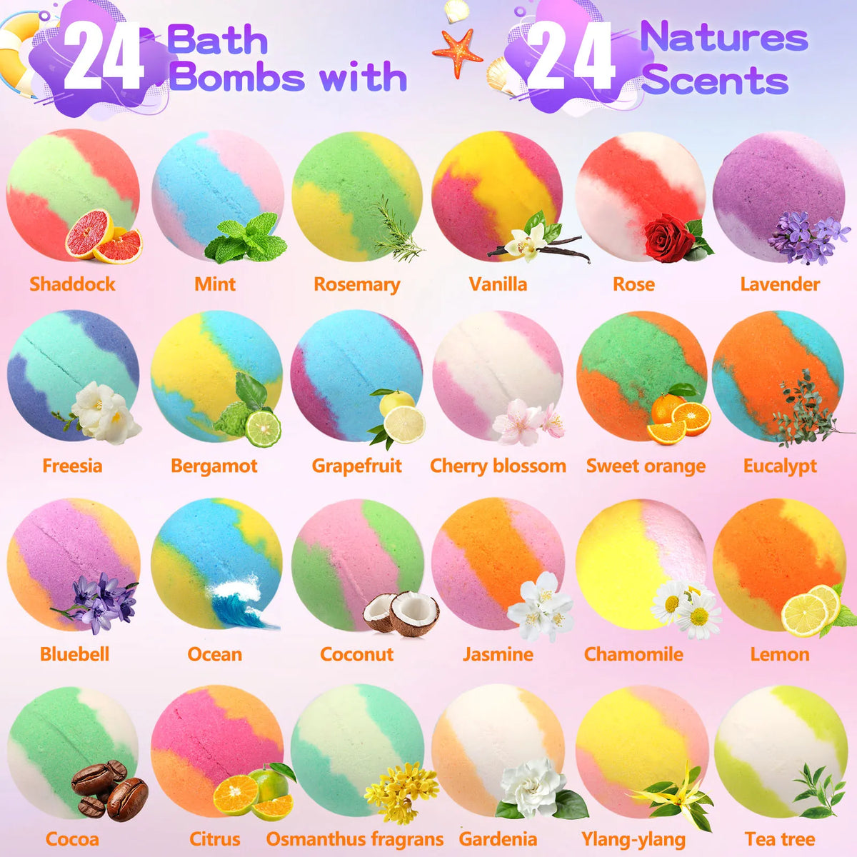 Bath Bombs for Kids with Surprise Inside, 24 Pack Kid Bath Bombs Gift Set, Easter Gifts for Kids Bubble Bath Product for Boys Gi