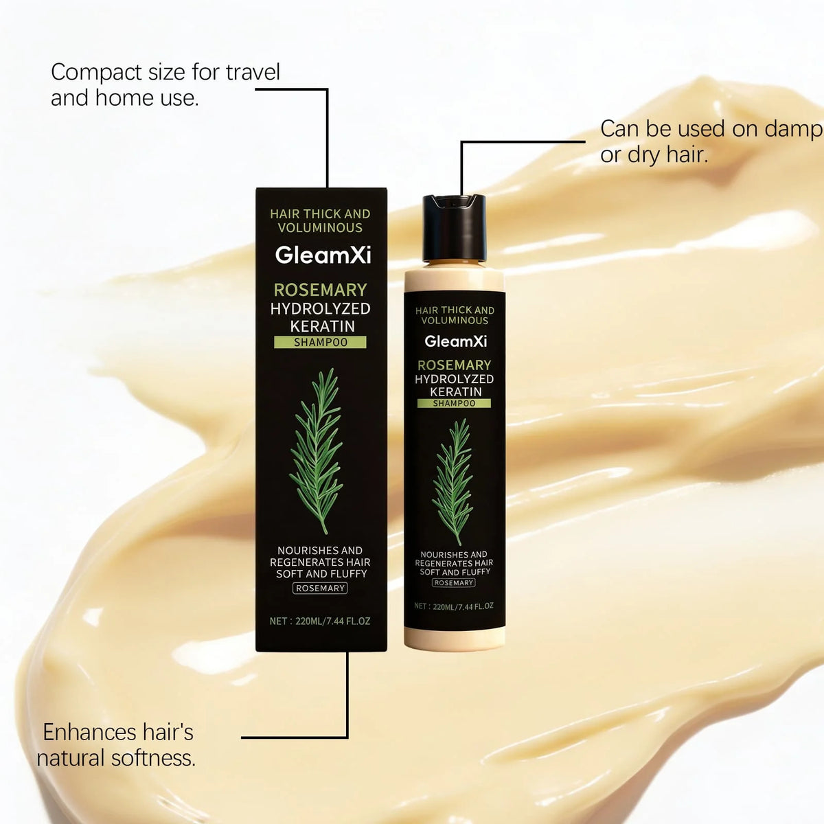 Rosemary Keratin Volumizing Shampoo 220ML Deep Nourishing Hair Care Repair Damage Boost Fullness Smooth Frizz Control Daily Use