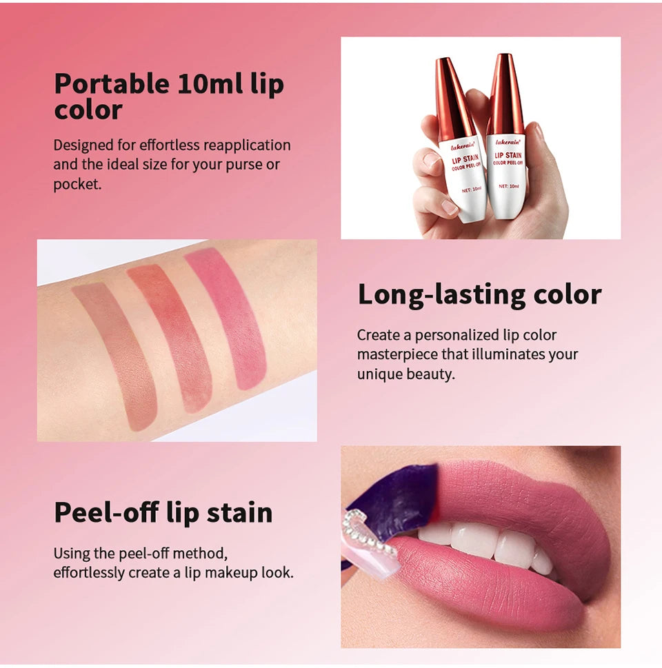 Peel Off Lip Stain Tattoo Tint Long Lasting Waterproof Smudge Transfer Proof Rich Pigment Natural Vivid Lip Color Lightweight Daily Lip Makeup Cosmetic