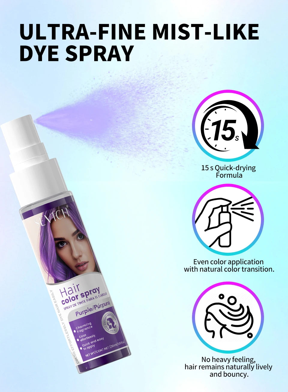 New Hair Color Spray 30ml Temporary Diy Hair Dye Spray Halloween Party Costume Instant Hair Styling Spray Disposable Hair Tools