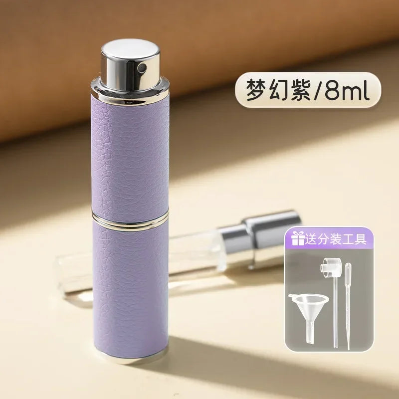 8ML Refillable Perfume Atomizer Highend Leather Mini Cosmetic Containers Rotary PressType Liner Glass Liquid Container косметика