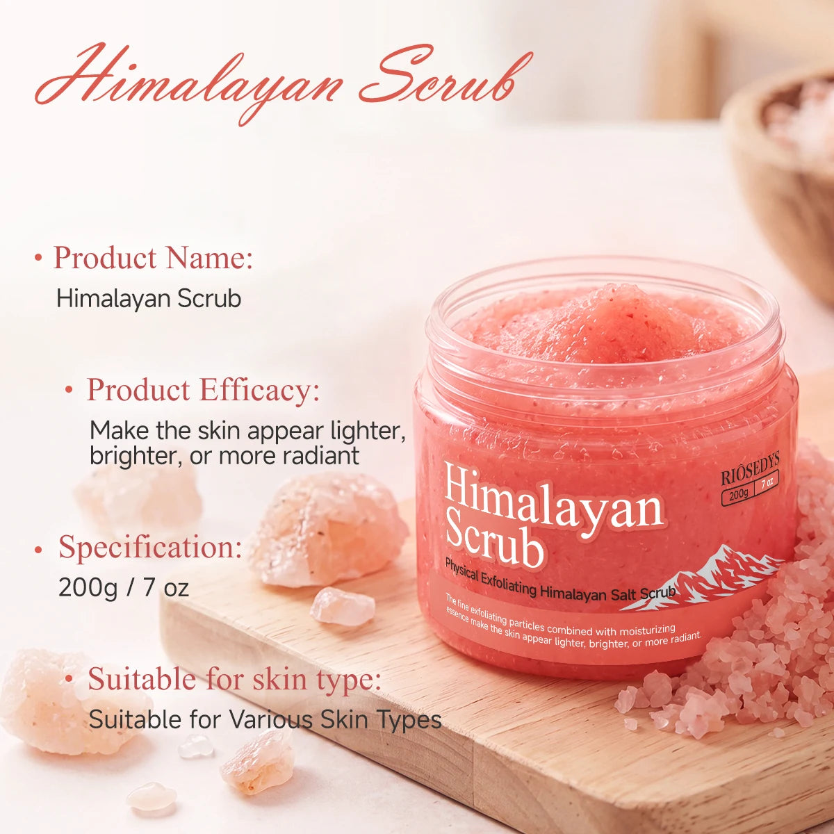 HIMALAYAN SCRUB, Deeply Cleanses, Gently Polishes, Improves Rough Dry Skin, Brightens Dull Skin, Leaves the Entire Body Radiant.