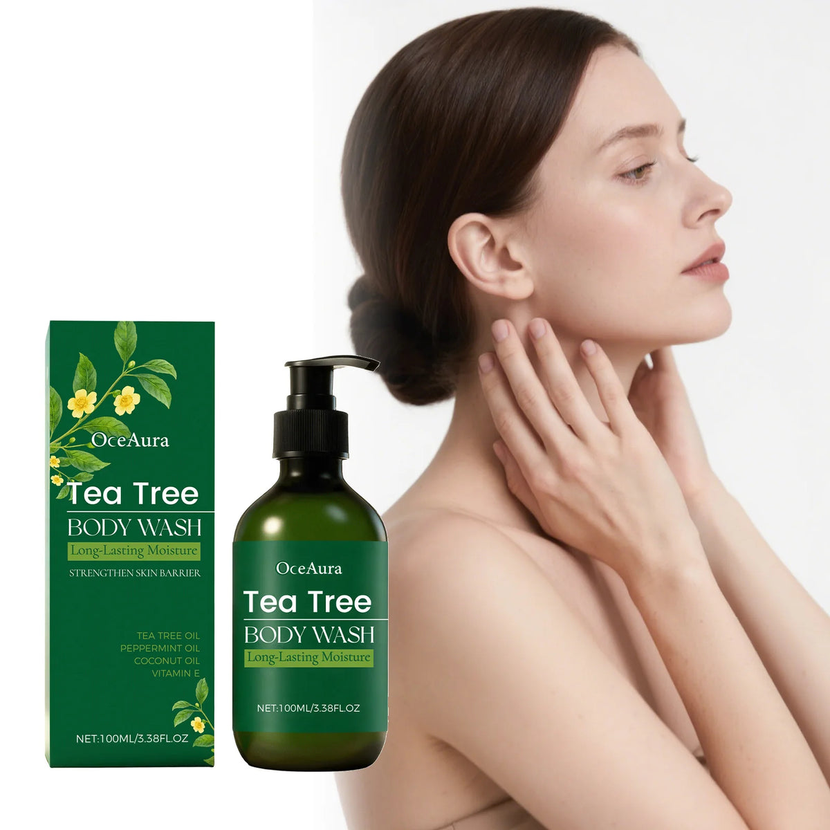 Oceaura Shower Gel Tea Tree Refreshing Moist Shower Gel Deep Cleansing Soothing Moisturizing Relief For All Skin Types 100ml