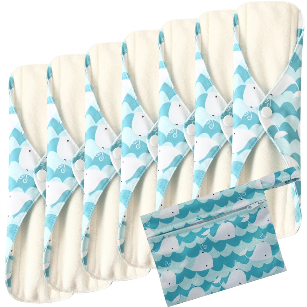 8pcs/Set 7pcs Cloth Menstrual Pad Mama Sanitary Reusable Soft Washable Charcoal Period Napkins +1pc Bonus Free Mini Wet Bag