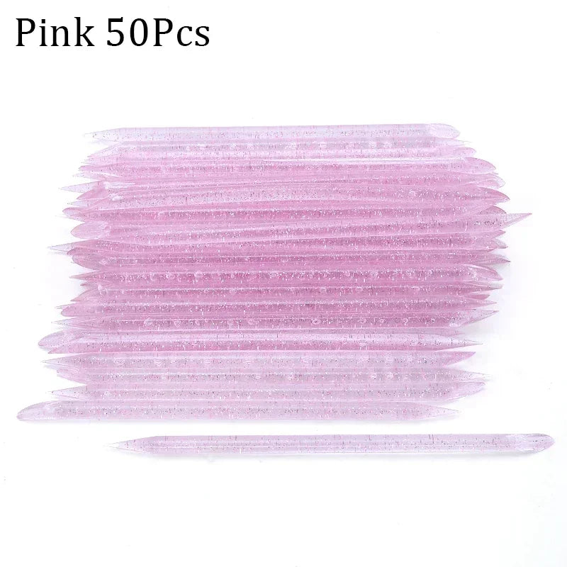 50/100pcs Reusable Double-Ended Cuticle Pusher – Crystal Nail Art Tool for Manicure & Pedicure
