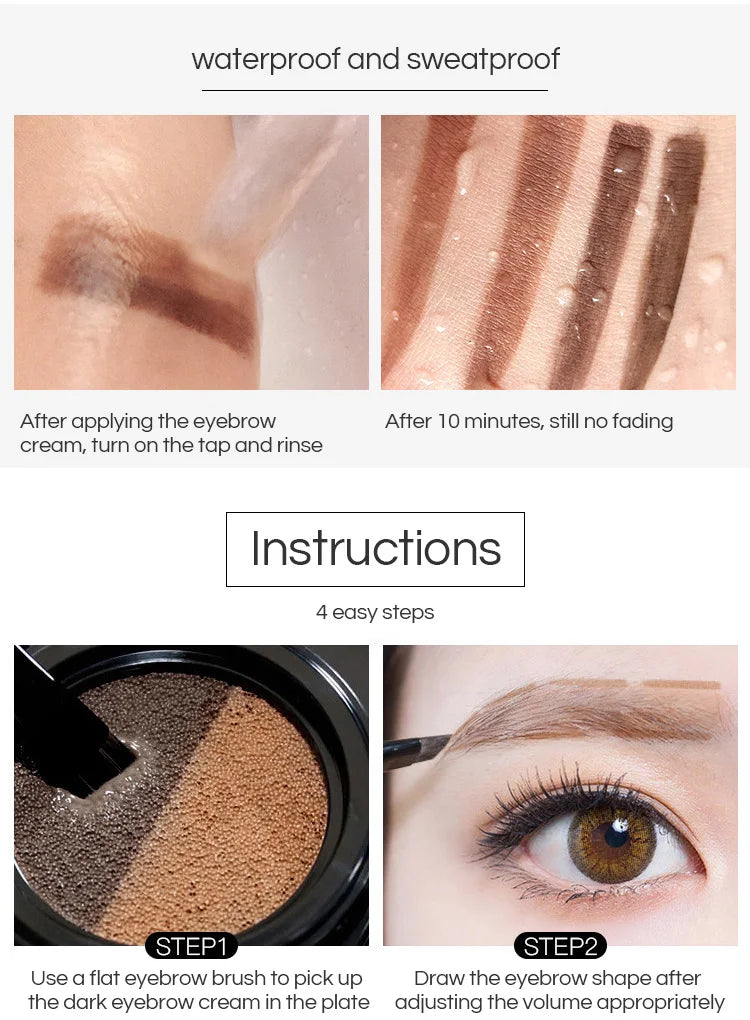GECOMO Two-color Air Cushion Eyebrow Powder Color Waterproof and Sweat-proof Long-lasting Eye Brow Cream