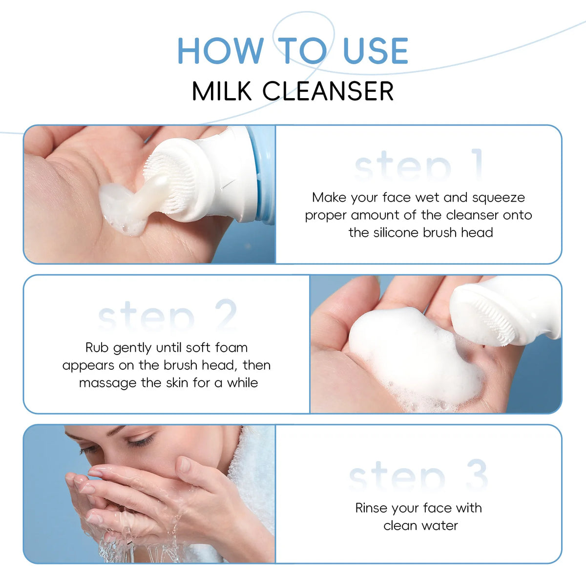 LAIKOU Milk Foaming Cleanser Dual Amino Acids Gentle Deep Cleansing Brightening for All Skin Types 80g