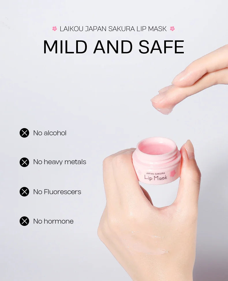LAIKOU Cherry Blossom Lip Serum Mask Dry Crack Peeling Repair Reduce Lip Fine Lines Essence Moisturizing Sakura Beauty Care 8g