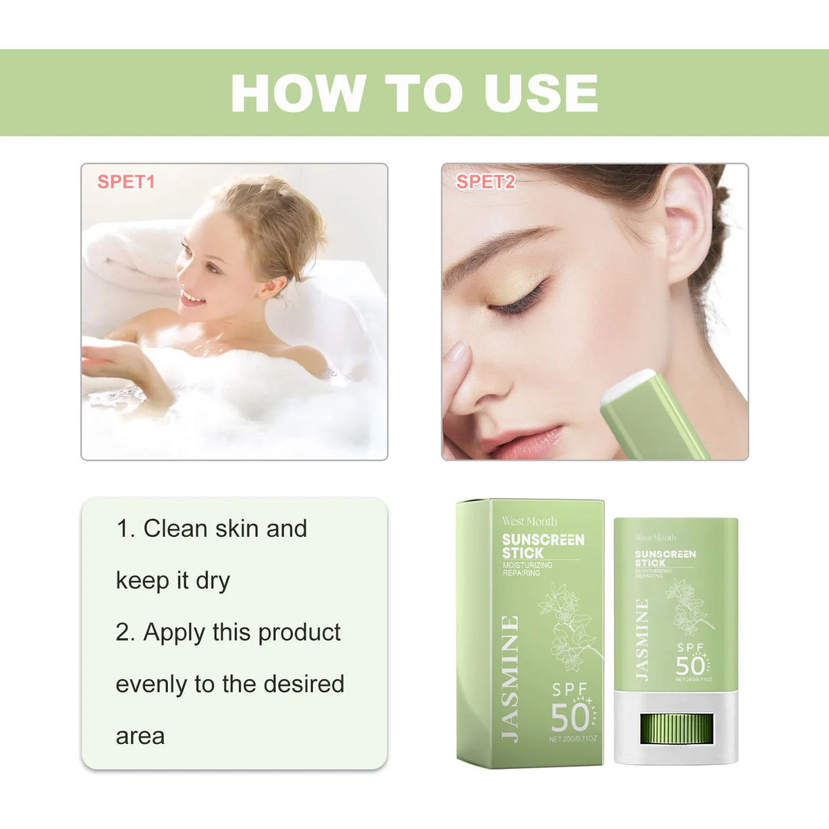Spf 50+ Sunscreen Stick UV Protective Brightening Waterproof Sweatproof Refreshing Deep Moisturizing Lightweight Sunscreen Stick