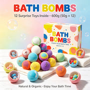 Bath Bombs Set with Surprise Toys Inside – Natural & Organic Fizzies for Bubble Bath Gift for Birthday Holiday , 600g (50g × 12)