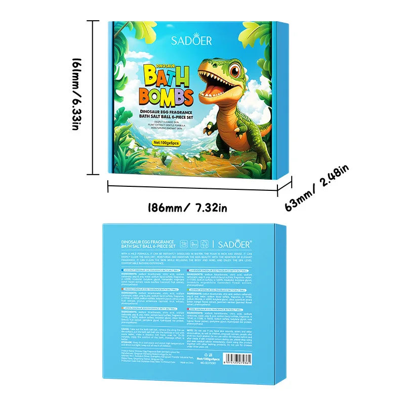6*100g Dinosaur Egg Bath Salt Ball Essential Oil Bubble Bath Bombs Moisturizing Exfoliating Spa Salts for Shower