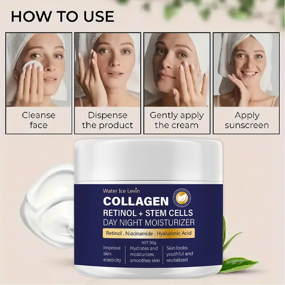 50g Collagen Cream for Face with Retinol and Hyaluronic Acid, Day Night Anti Aging Skincare Facial Moisturizer