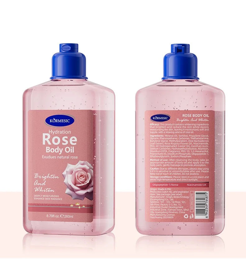 KORMESIC Body Oil 260ml Rose/Cocoa/Coconut Hydrating Brighten Skin Texture Soothe Discomfort Essential Oil