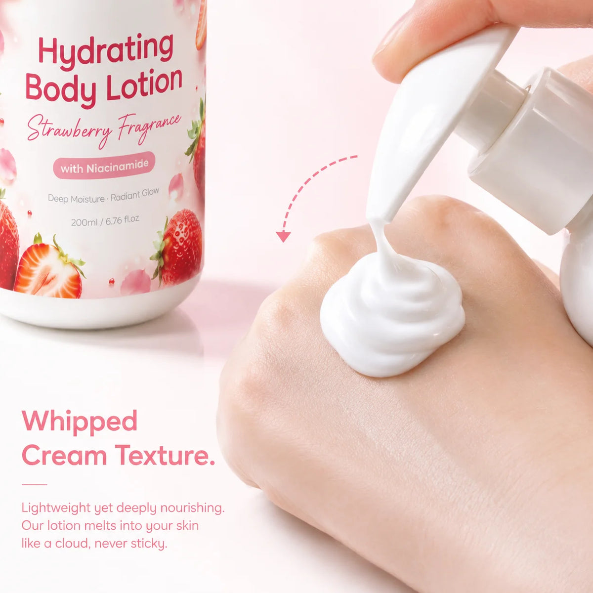 Strawberry Fragrance Body Lotion with Niacinamide, Deep Hydration & Softens Rough Keratin for Glowing Skin 200ml