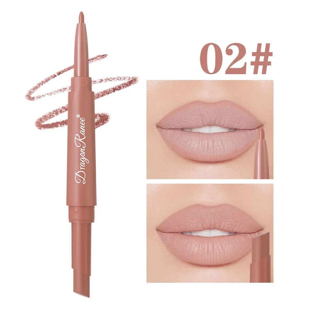 Waterproof Nude Matte Lip Liner Pencil Double Ended Matte Lipstick Lasting Moisturizing Rose Red Lipstick 2 in 1 Lipliner Makeup