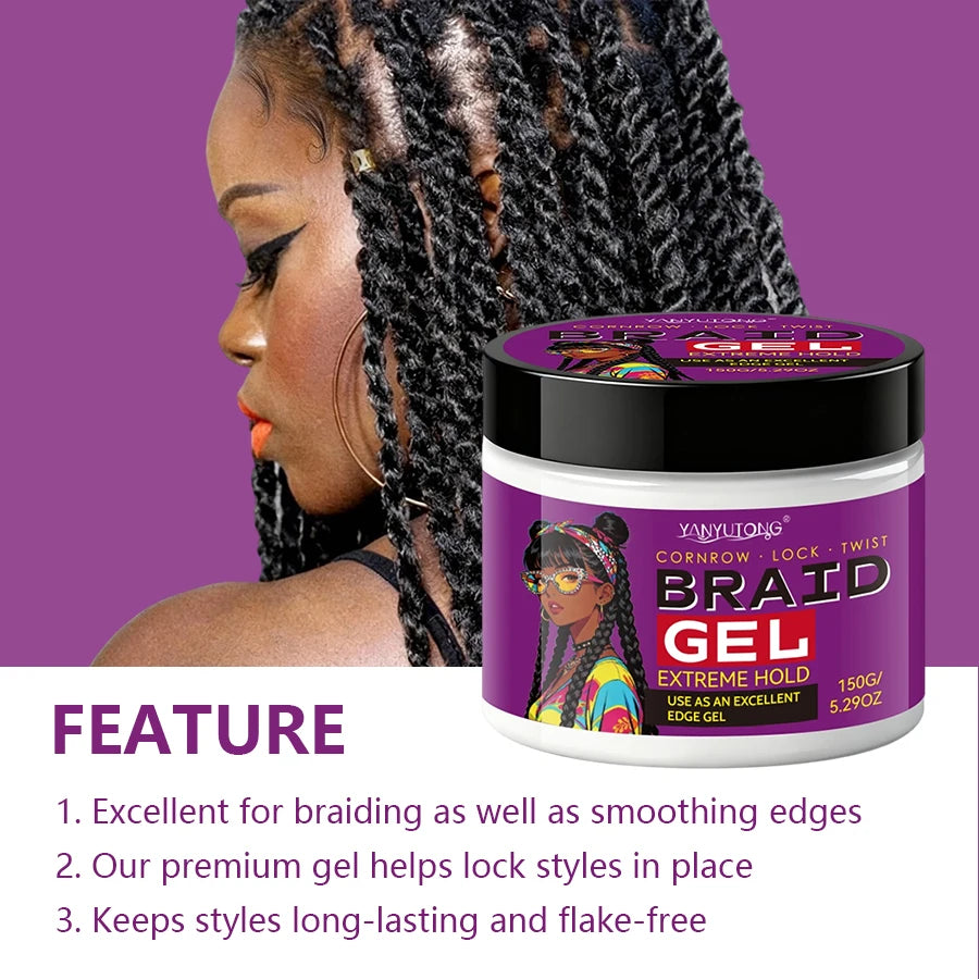Styling Broken Hair Braiding Gel, Carbom Formula, Edge Control Twisting Gel Tame Frizz & Edges, Braiding Gel, Hailine Control,
