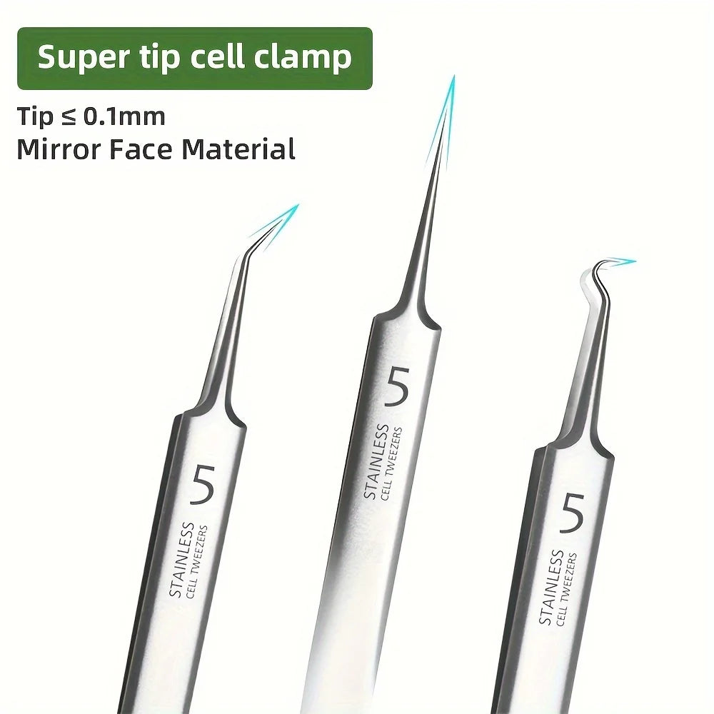 Stainless Steel Tweezers, Facial Blackhead Remover Set - 3-Piece Set With Storage Box, Ultra-Sharp, Cleans Facial Pores