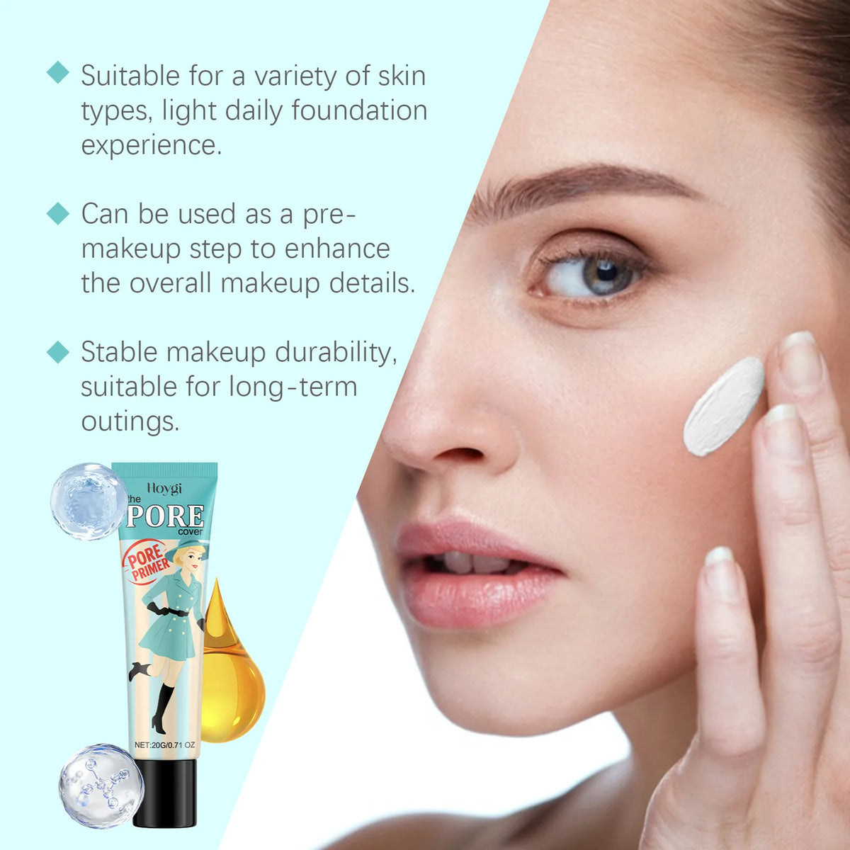 Hoygi Pore Primer Long Lasting Makeup Absorb Excess Oil Fine Texture Refresh Moisturizing Gentle Formula Smoothing Face Primer