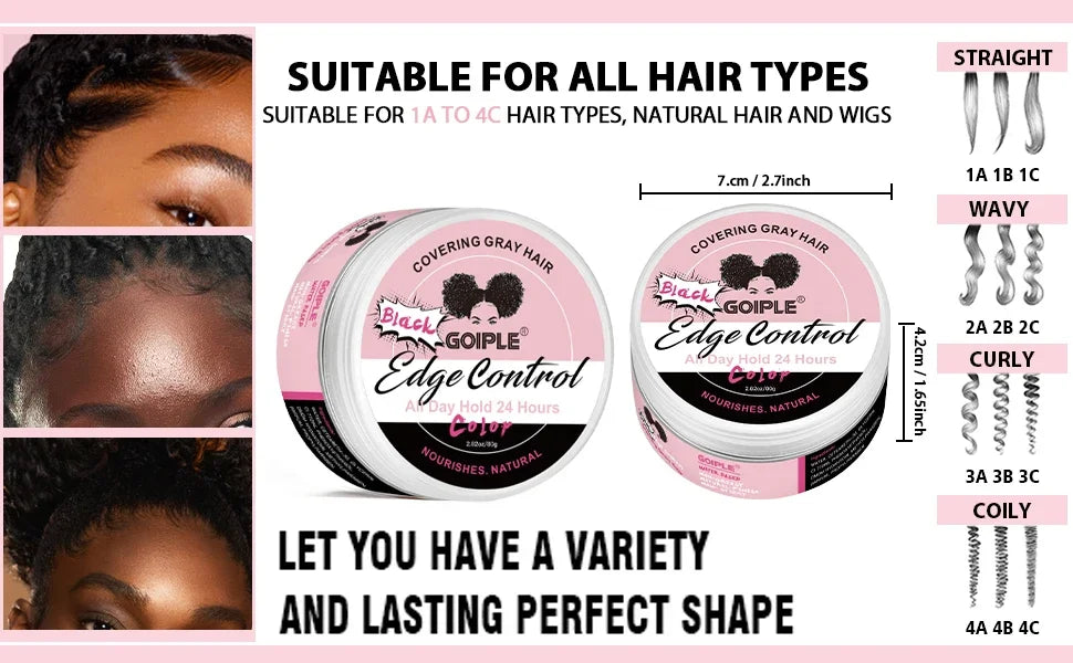 GOIPLE Edge Control Gel for Covering Gray Hair Filling In Thin Areas Black Styling Wax Strong Hold Broken Hair Finishing Pomade