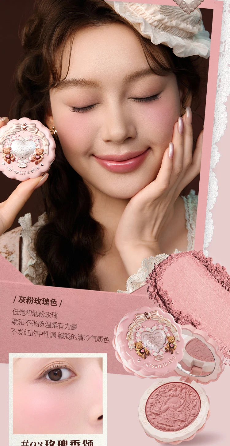 FLOWER KNOWS THE SWEETIE BEAR Blushes Silk Satin Blush Powder For Cheeks Contour Face For A Natural Matte Finish Vegan Makeup