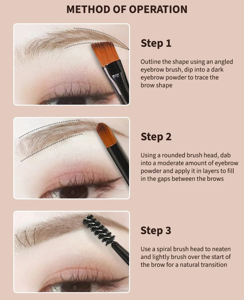 3-Color Eyebrow Powder Palette Cosmetic Eye Brow Enhancer Eye Shadow Eyeliner Contour All In One Makeup With Brush Mirror Box