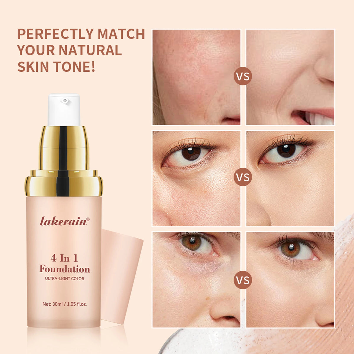 Color Changing Foundation 4 In 1 Moisturizer Longwearing Waterproof Concealer Even Skin Toning Sunscreen Spf 30 Whitening Makeup