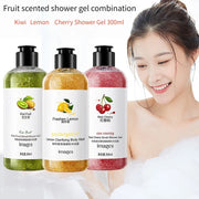 Fresh Fruit Purifying Scrub Shower Gel 300ml, with Kiwi Fruit Extract, Cherry Fruit Extract, Lemon Fruit Extract, Etc., for a Delicate, Cleansing, and Lightly Scented Experience. the Scrub Texture Is Refreshing and Moisturizi