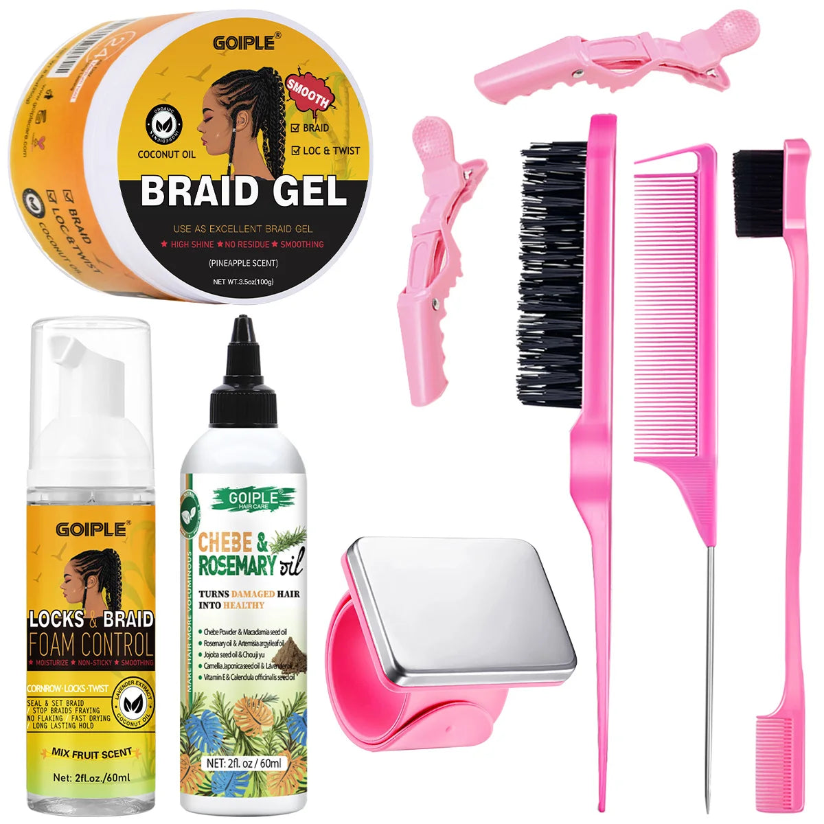 GOIPLE Strong Hold Braid Gel High Shine Cleansing Moisturizing Foaming for Twists & Locs Edges Cornrows Anti-Frizz Braiding Wax