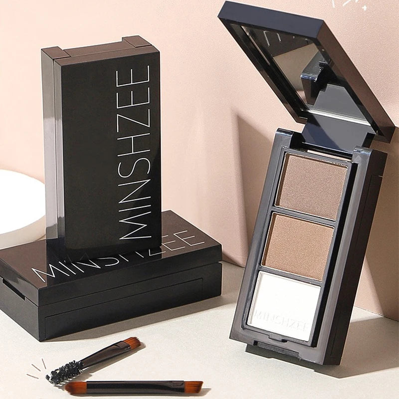 3-Color Eyebrow Powder Palette Cosmetic Eye Brow Enhancer Eye Shadow Eyeliner Contour All In One Makeup With Brush Mirror Box