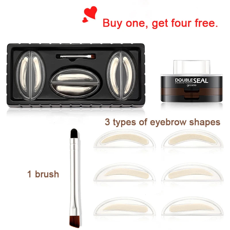 Double Seal Eyebrow Stamp Powder Kit Natural Brow Shaping Stencil Waterproof Long Lasting Brow Enhancer Makeup Tool for Women