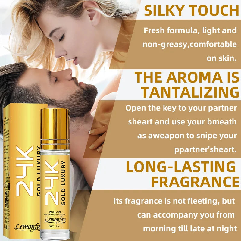 Lemonfay 24K Gold Luxury Pheromone Perfume Oil - 15ml Roll-On, Long-Lasting Portable Fragrance for Men & Women