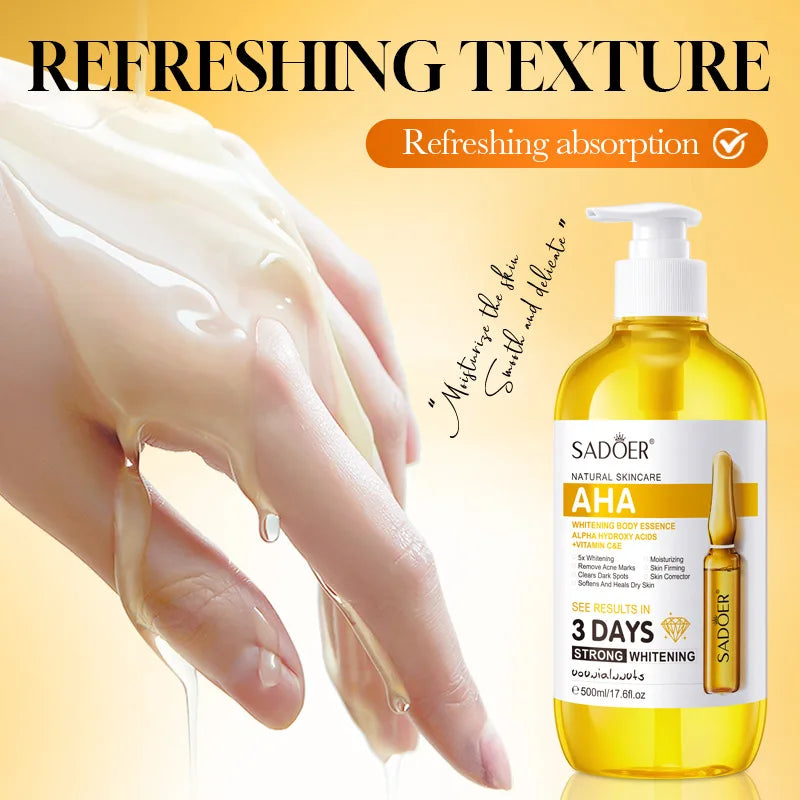 SADOER AHA Whitening Body Essence 500ml Moisturizing Brightening Face Serum Improve Dull Skin Full Body Hydrating Skin Care