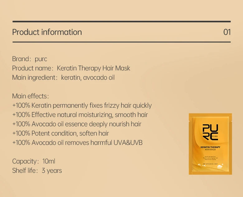 PURC 5 Seconds Magic Hair Mask Argan Oil Nourishing Smoothing Repair Damaged Frizz Masks Hair Care