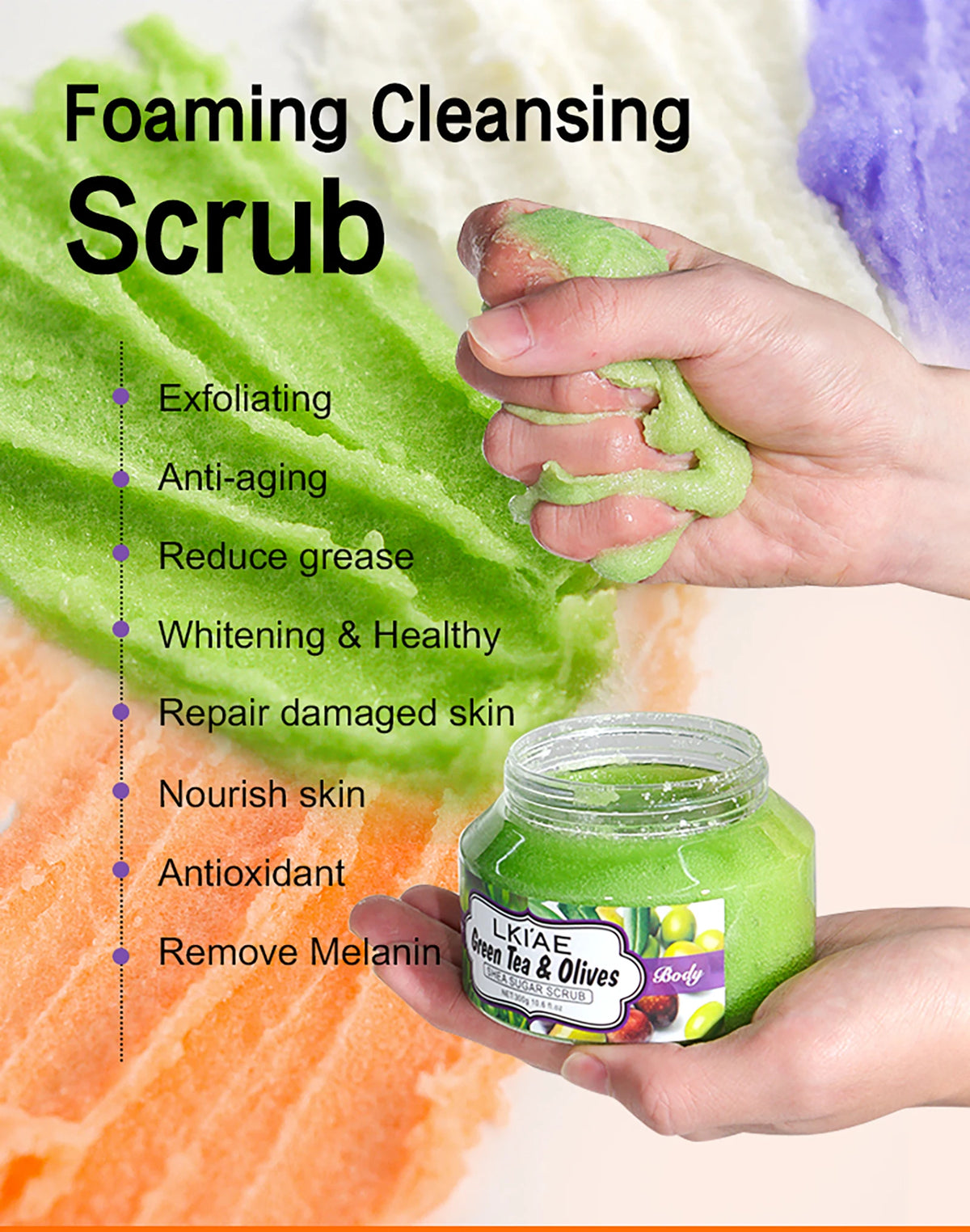 LKIAE Exfoliating Body Scrub for Women, Brightening, Soften Rough Elbows, Knees, Body Polish for Even Tone Glowing Skin, 300ml