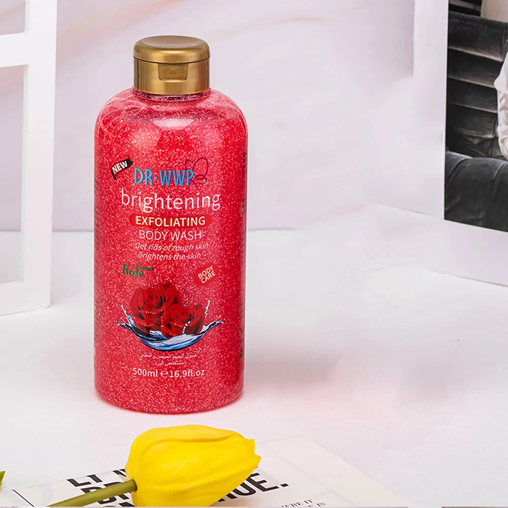 Rose Lavender Kojic Acid AHA Shower Gel Deep Cleansing Brighten Skin Scrub Body Wash Exfoliator Body Care Fragrance Skincare