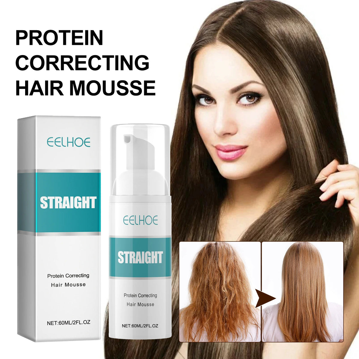 EELHOE Straight Hair Styling Mousse Long Lasting Styling Reduces Hair Frizz Repair Damaged Hair Treatment Cream 60ML
