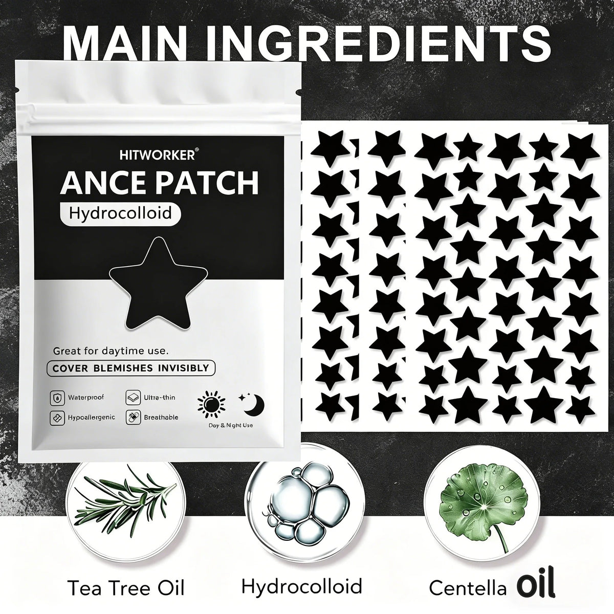 Bulk Pack Black Star Shaped Hydrocolloid Pimple Patches 240/480/800pcs Natural Tea Tree Oil Acne Stickers Invisible Blemish Cove