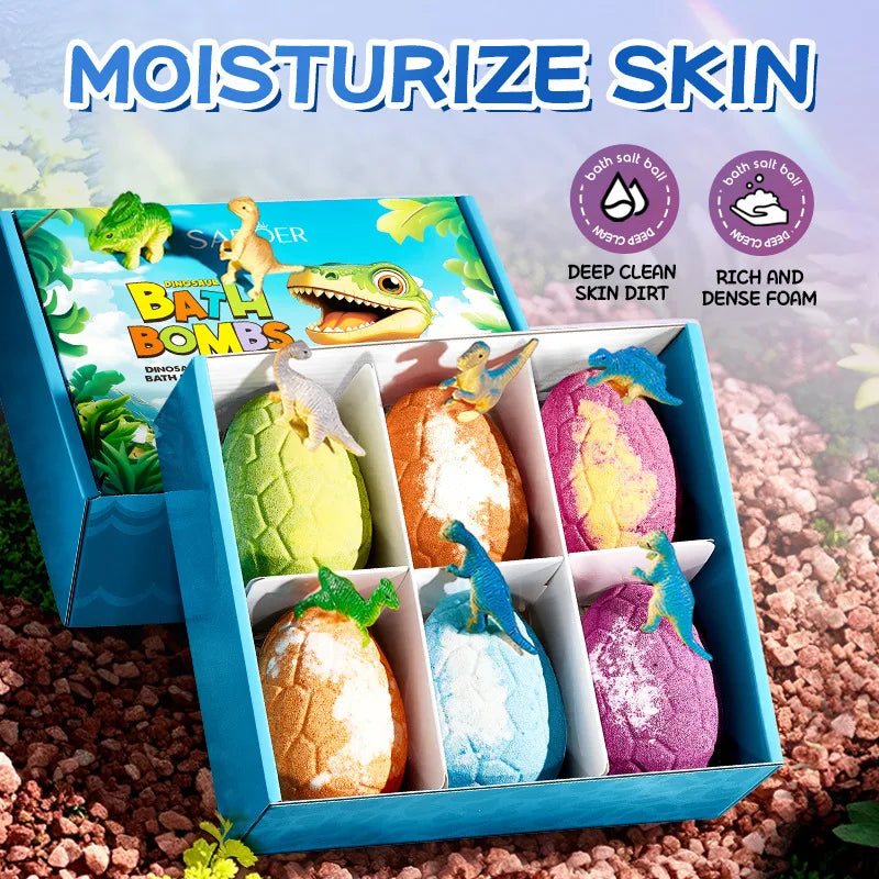 6*100g Dinosaur Egg Bath Salt Ball Essential Oil Bubble Bath Bombs Moisturizing Exfoliating Spa Salts for Shower