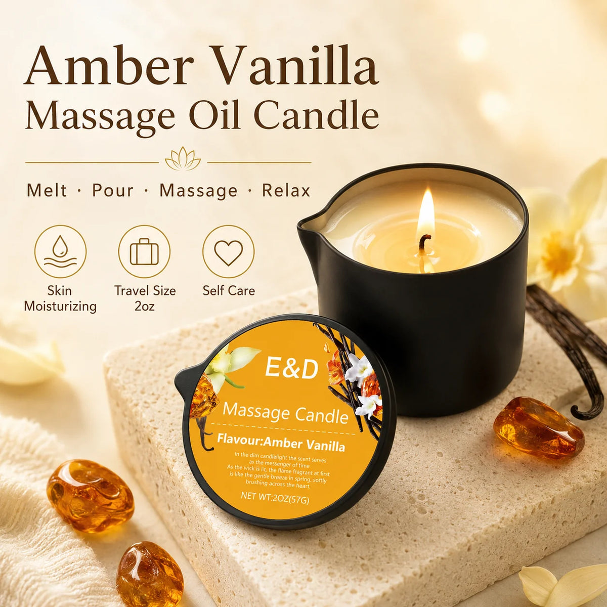 1PC Massage Oil Candles，Luxury Aromatherapy Candles，for Stress Relief and Skin Moisturizing，SM Product Scented Candle Body Oil