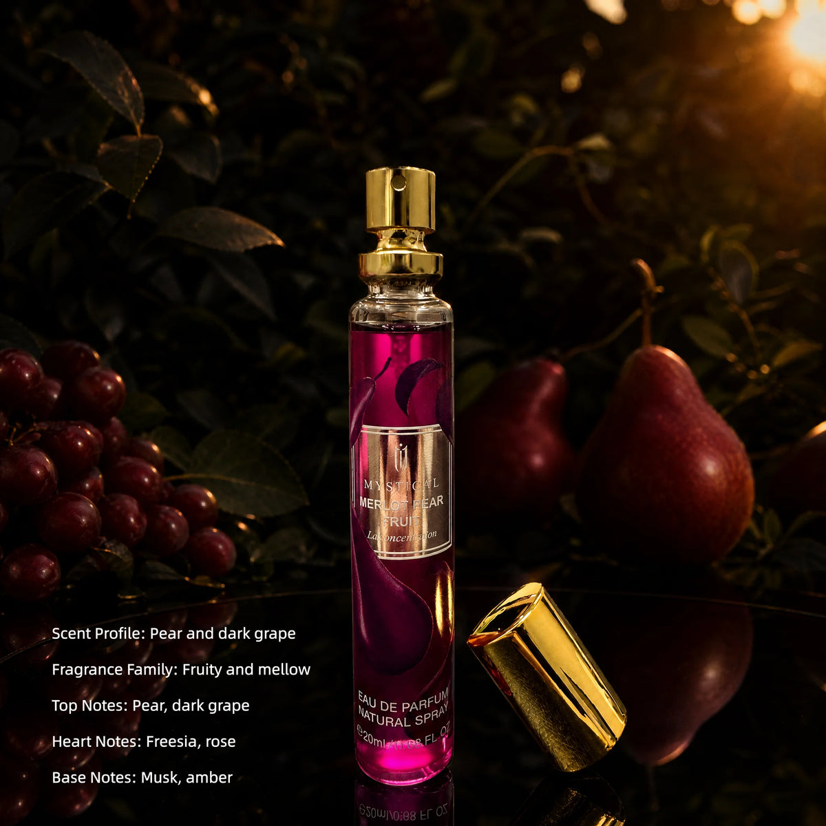 MYSTICAL 4pcs Berry & Fruit Perfume Set, Long Lasting EDP Fragrance Discovery Kit for Cocktail Parties, Vacations & Daily Wear, Raspberry Rose, Pomegranate Citrus & Merlot Pear, 0.68oz X 4 Travel Sampler, Luxury Beauty Gift f