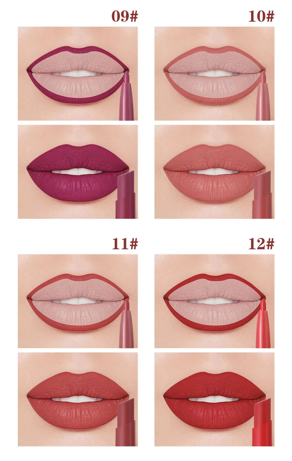 Waterproof Nude Matte Lip Liner Pencil Double Ended Matte Lipstick Lasting Moisturizing Rose Red Lipstick 2 in 1 Lipliner Makeup