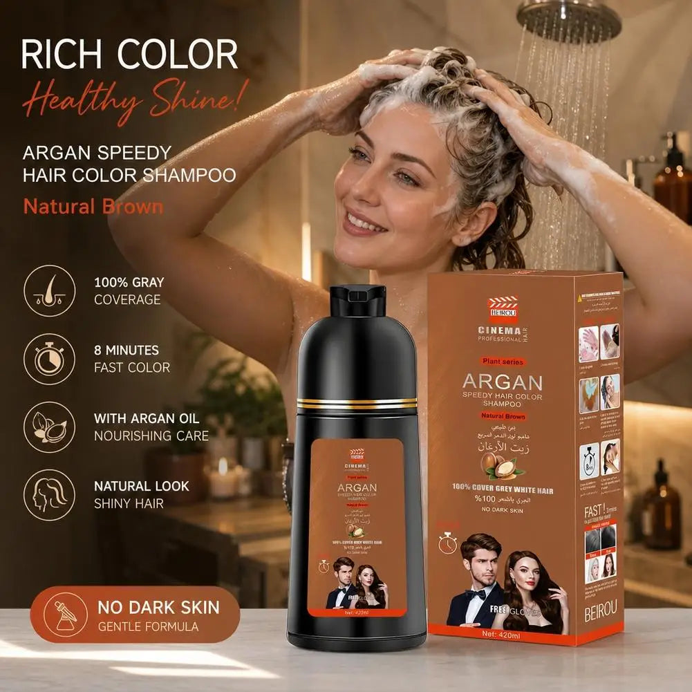 3-in-1 Collagen Argan Oil Shampoo Long-Lasting Black Hair Dye Shampoo for Men Women Nourishes Colors Gray Hair, 400/420ml