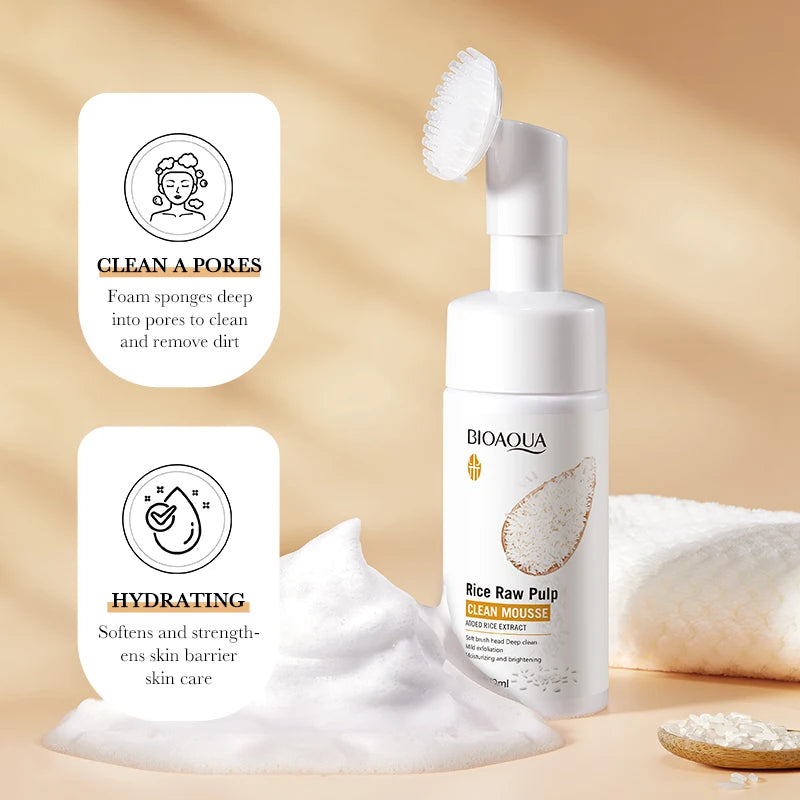 120ml BIOAOUA rice puree cleansing mousse, mild moisturizing, oil-controlling, pore-cleansing, exfoliating facial cleanser
