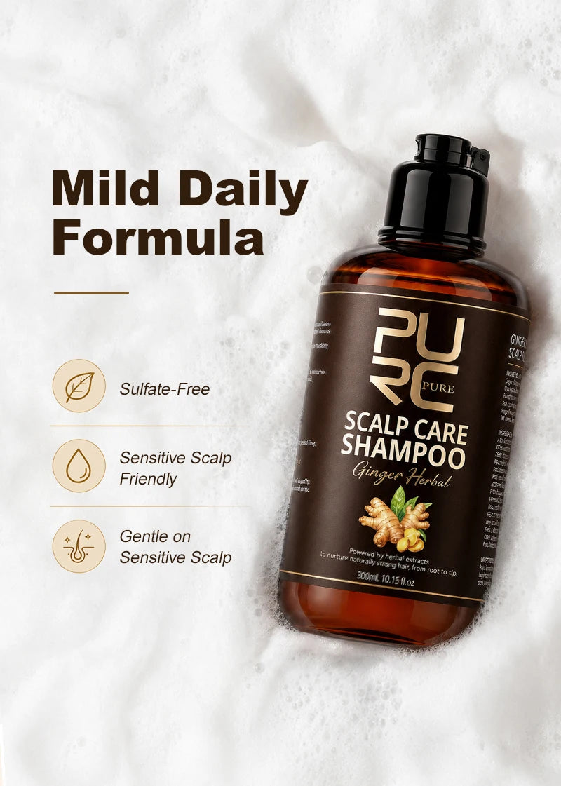 PURC 300ml 5 In 1 Instant Coloring Shampoo Natural Ginger Herbal Shampoo for Men Women Promote Hair Growth and Deeply Nourish