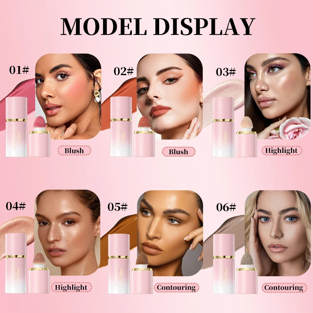 QIBEST Matte Face Liquid Blusher Smooth Cheek Eye Blush Highlighter Multi-Use Stick Rouge Lasting Liquid Contour Bronzer Makeup