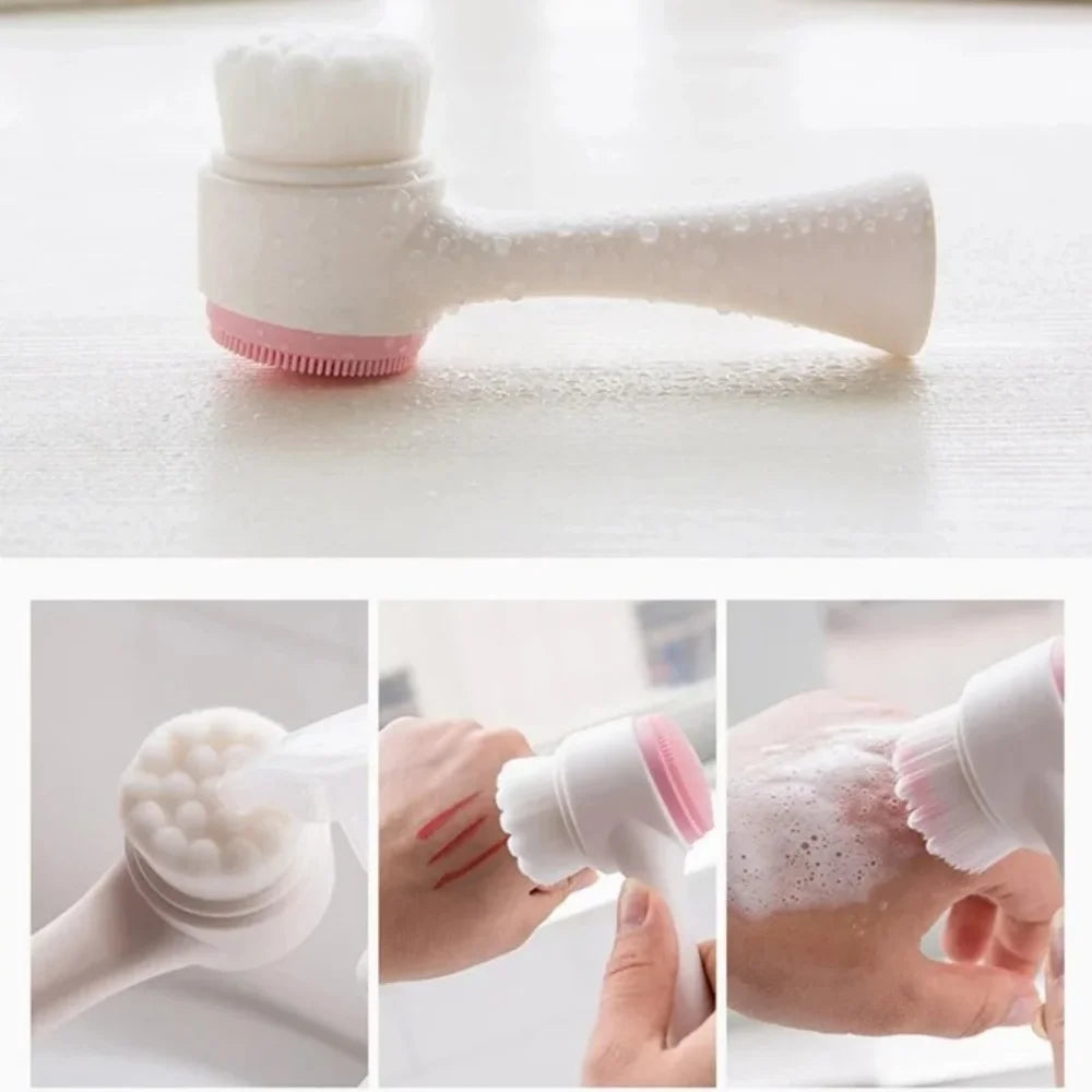 3D Double‑Sided Silicone Facial Cleansing Brush Soft Bristles Face Washing Tool Gentle Skin Exfoliator Massager For Pore Clean