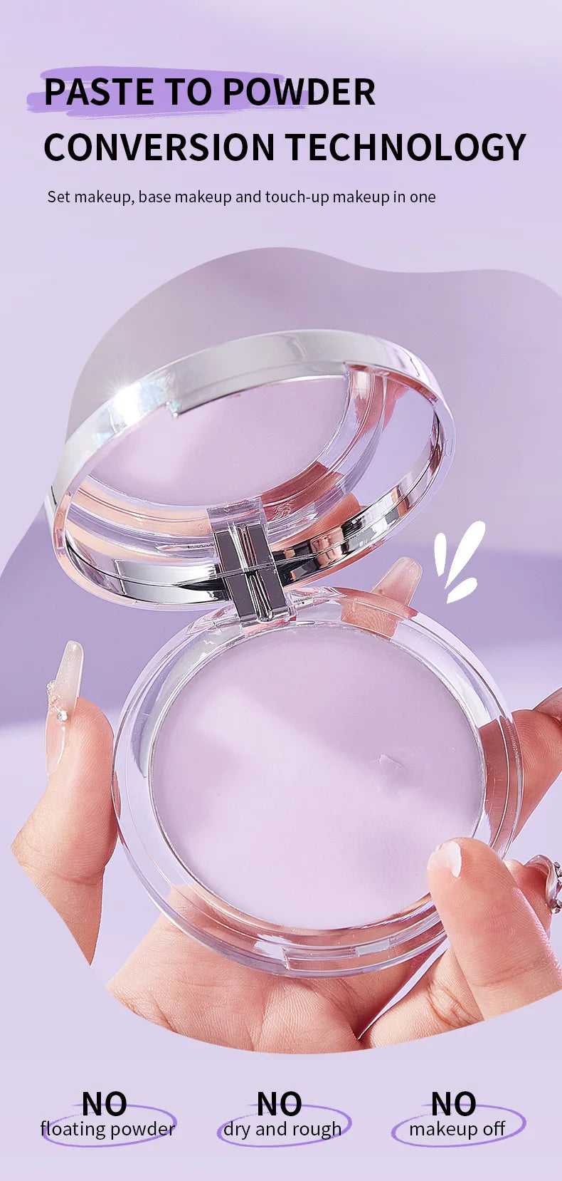 Lavender Pressed Powder Matte Powder Lasting Oil Control Full Coverage Face Compact Setting Powder Makeup Foundation Cosmetics