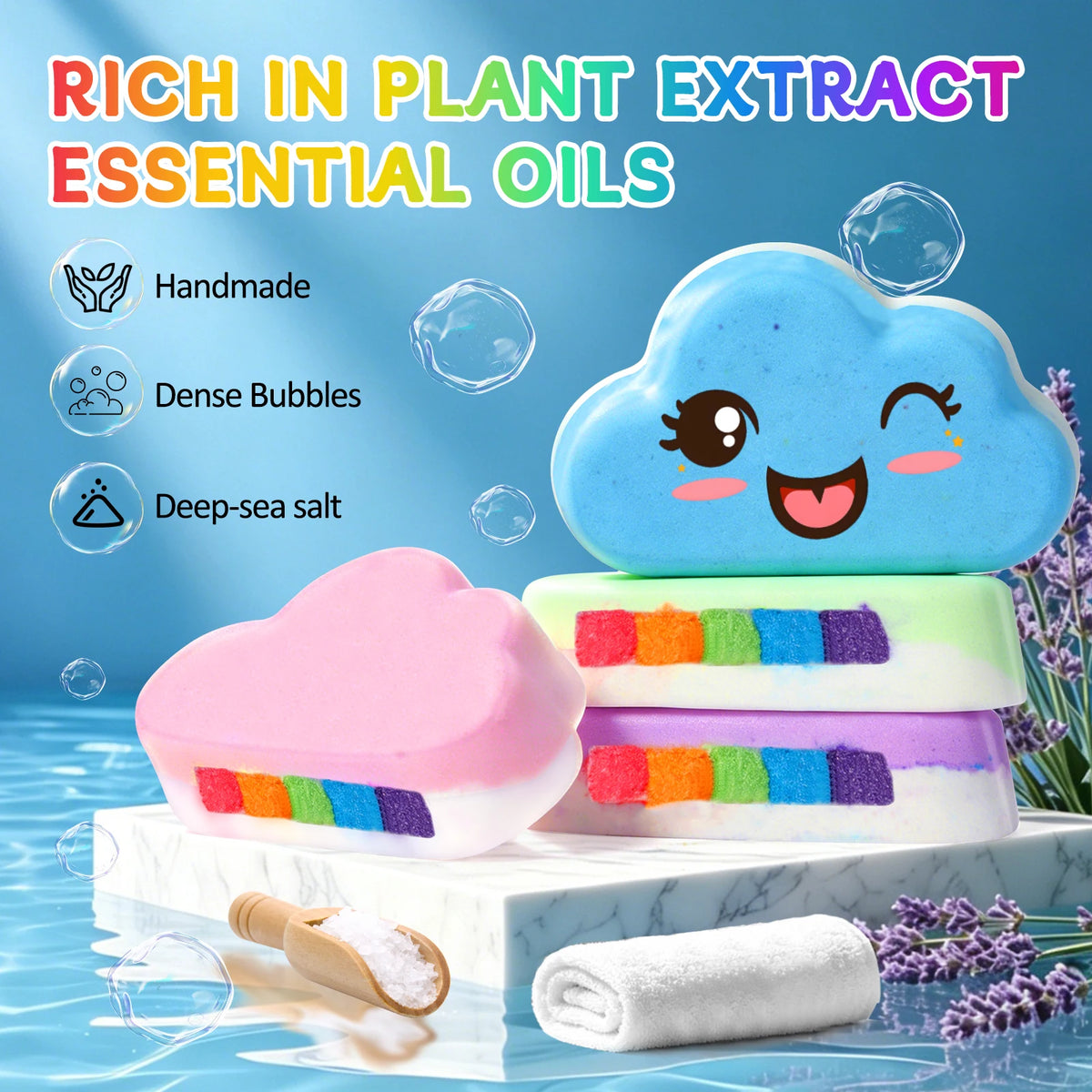 Rainbow Bath Bombs for Kids, Handmade 4 Pcs Kids Bath Bombs Gift Set for Girls Teens Toddler Rainbow Bubble Fizzy