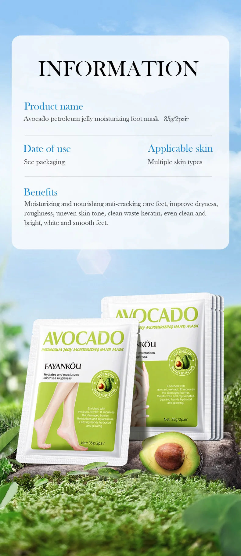 5 Pairs Avocado Exfoliating Foot Mask Feet Pedicure Remove Dead Skin Moisturizing Foot Exfoliator Feet Masks Skin Care Products
