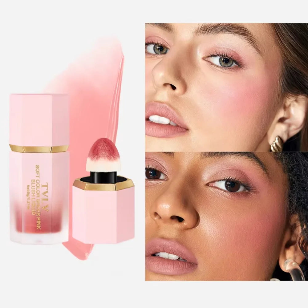 TVLV Velvet Liquid Blush Matte Sponge Head Blusher Natural Lasting Brighten Facial Contour Blush Tint Makeup